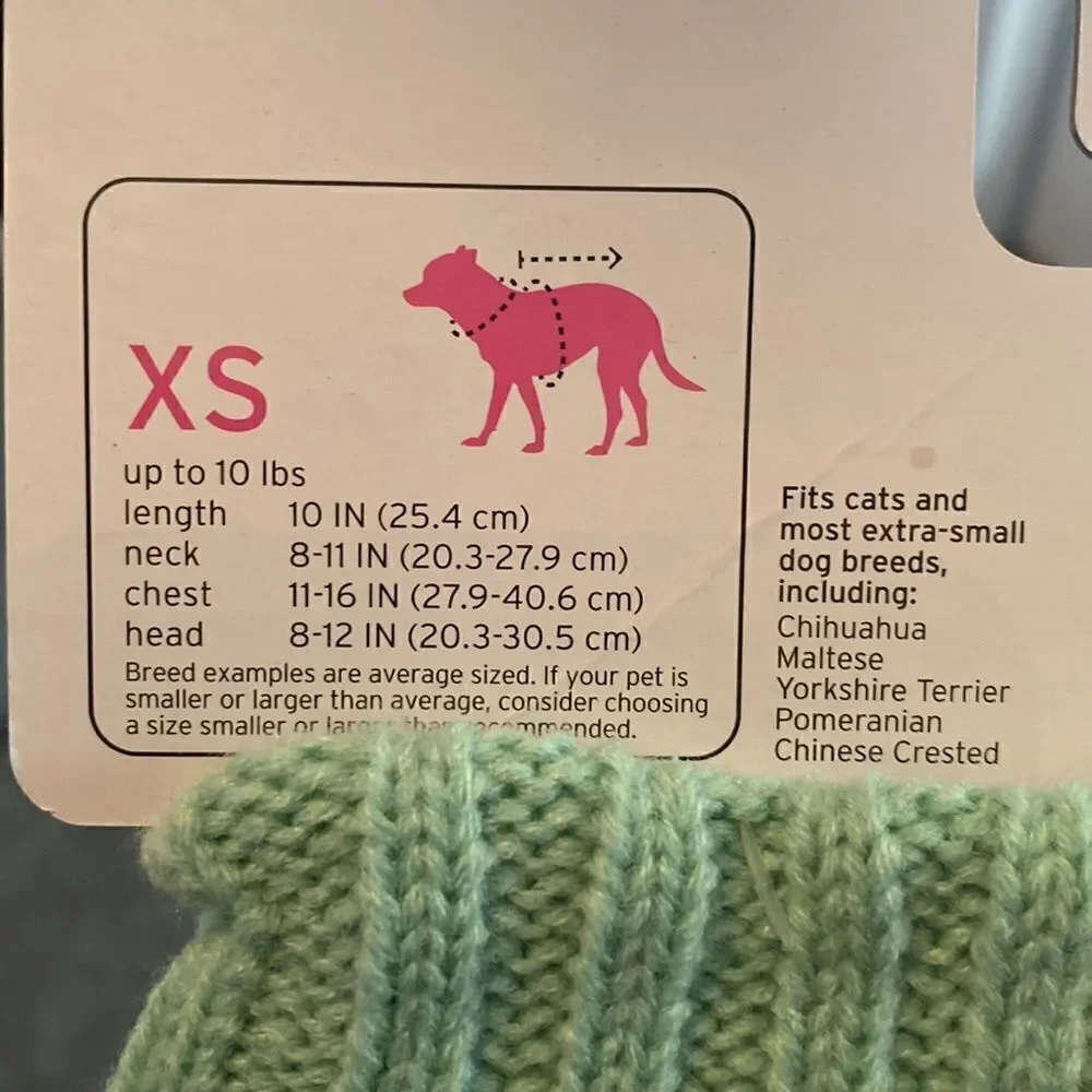 Boots & Barkley Green Pet Sweater Dog Cat Extra Small (for Pets up to 10lbs) NEW